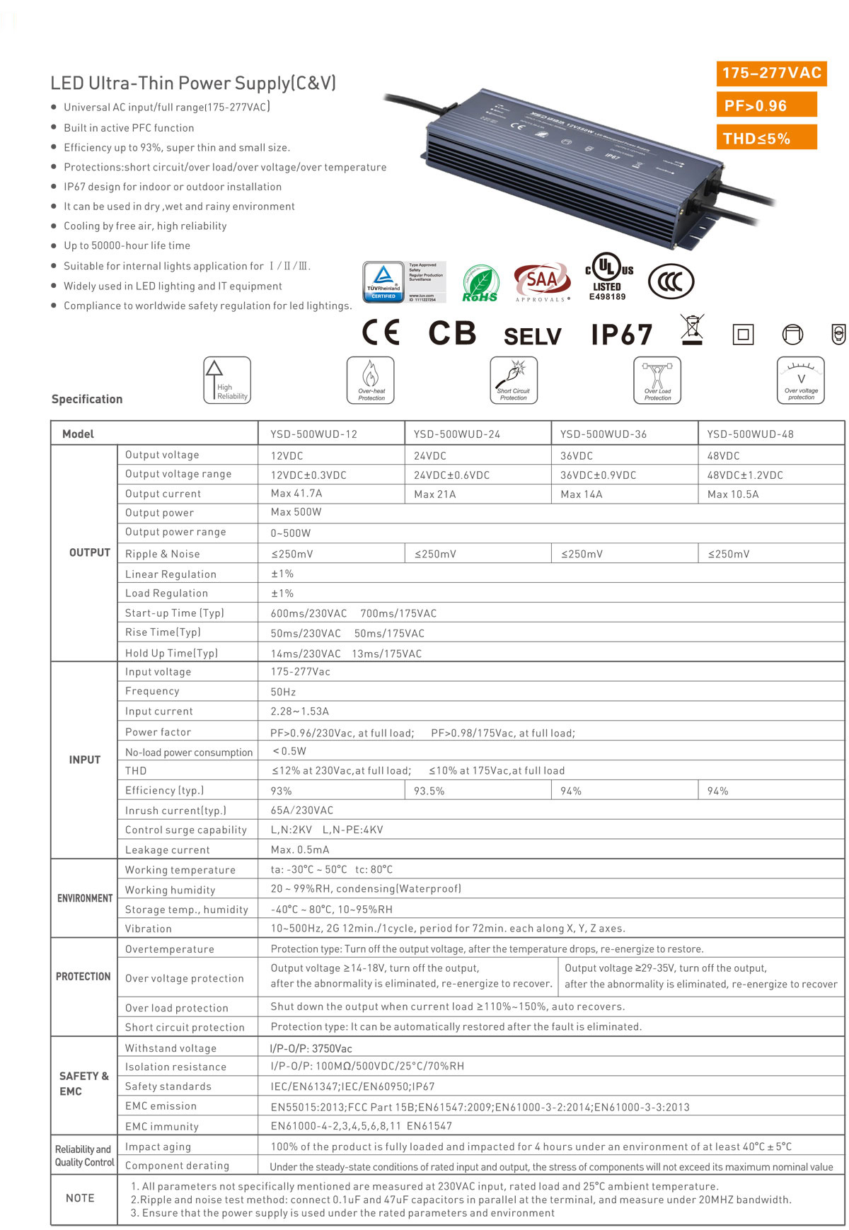 500W 12V/24V CV ultra-thin waterproof LED power supply