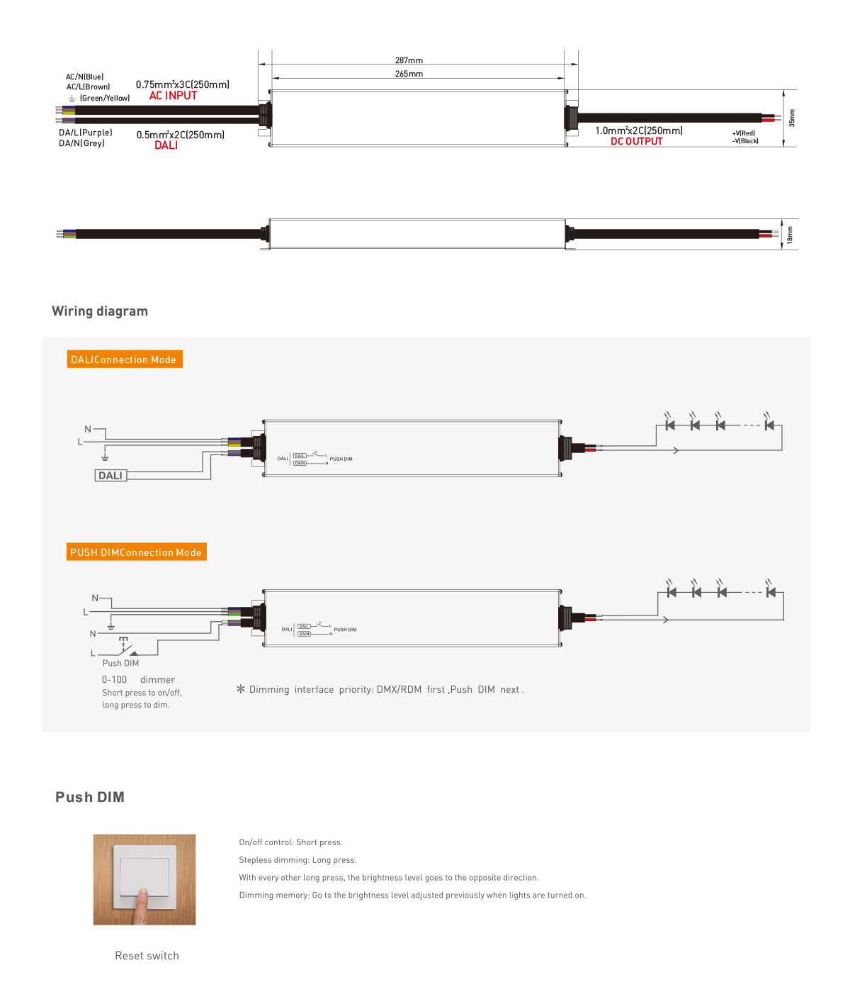 Hotel project Intelligent system DT6 non-polar constant voltage DALI dimming power supply 60W