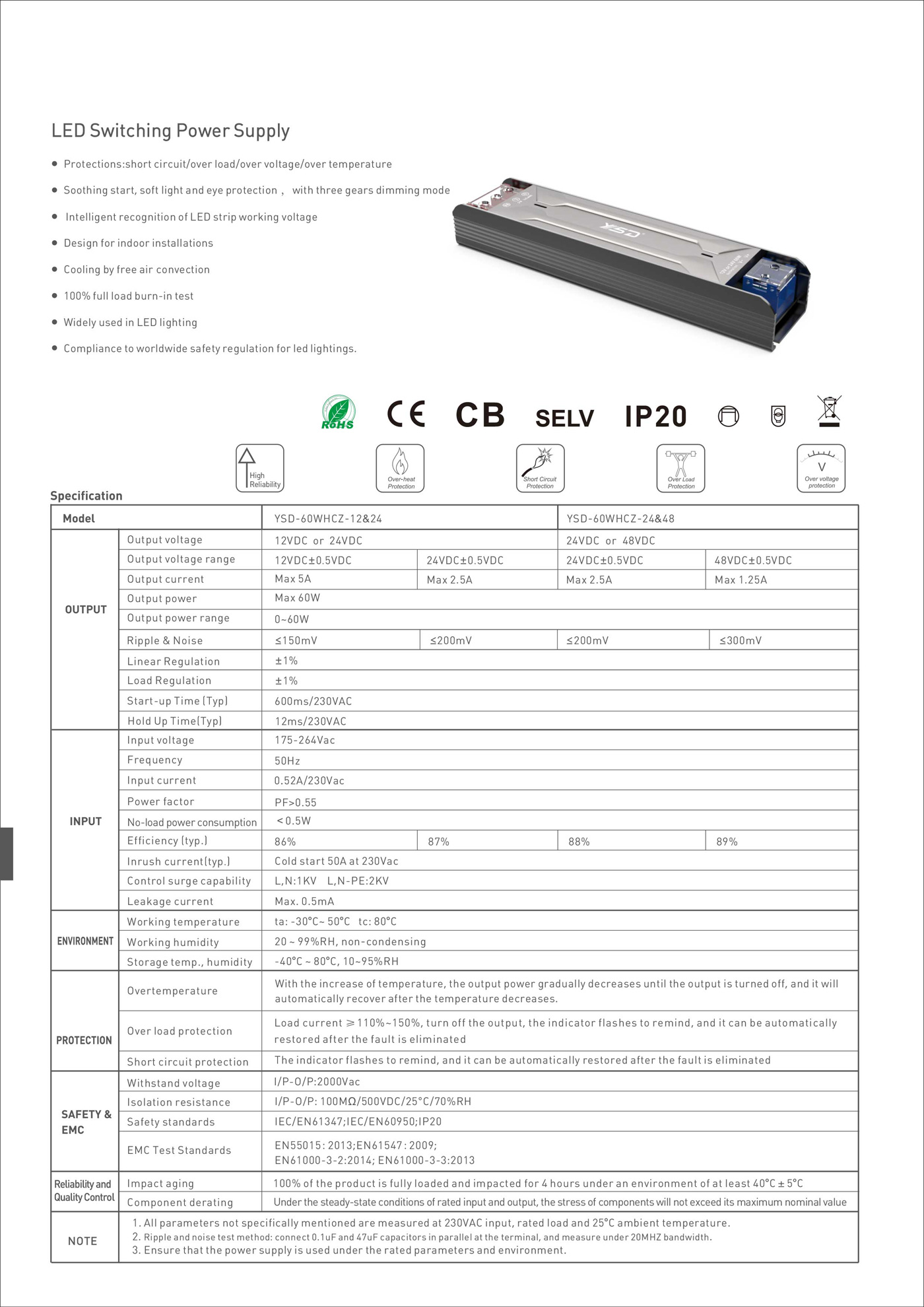 60W driver-12V/24V/48V DC power supply